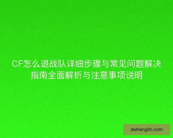 CF怎么退战队详细步骤与常见问题解决指南全面解析与注意事项说明